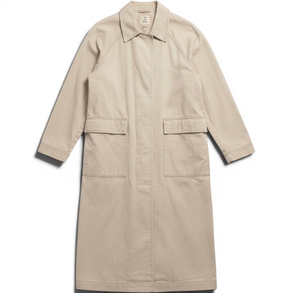 We The Free Trench Coat Womens L Beige Longline Utility EUC